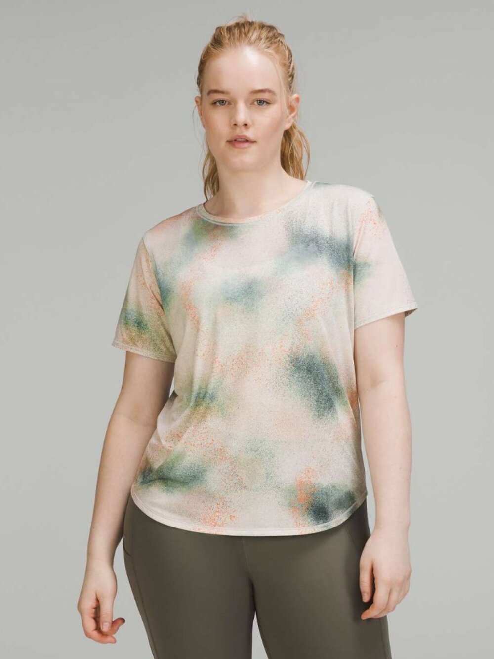 Lululemon High-Neck Running and Training T-Shirt-Spray Camo Silver Blue Multi